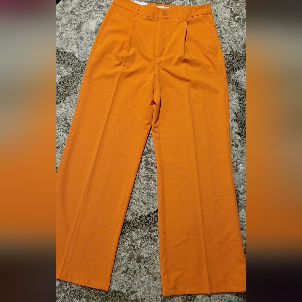 Bershka Wide Leg Orange Casual Pants